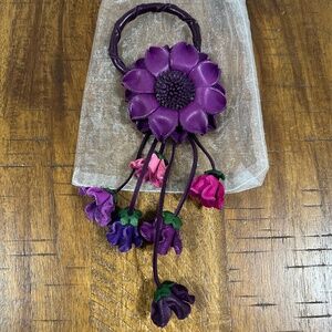 EUC Well Charmed Leather Flower Purse Charm with Snap Closure